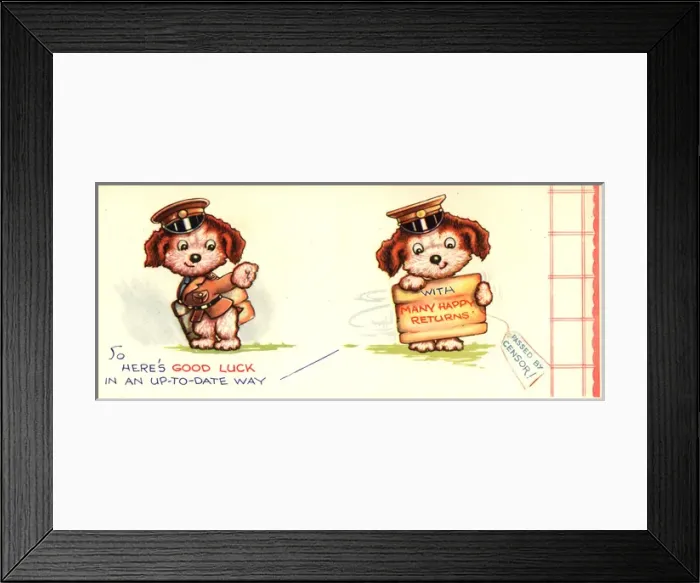 Framed Print : WW2 birthday card, dog in uniform Framed Print : WW2 birthday card, dog in uniform