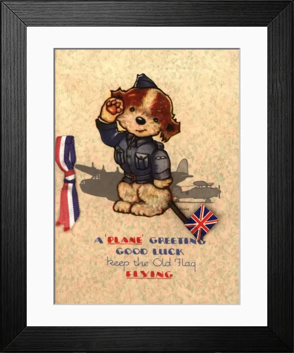 Framed Print : WW2 Christmas card, dog saluting Framed Print : WW2 Christmas card, dog saluting