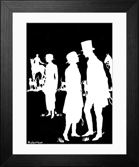 Framed Print : White Witchery - a romantic hunt scene in silhouette Framed Print : White Witchery - a romantic hunt scene in silhouette