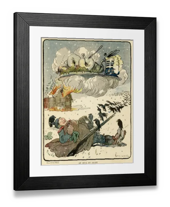 Framed Print : Cartoon, German soldier dreaming, WWI Framed Print : Cartoon, German soldier dreaming, WWI