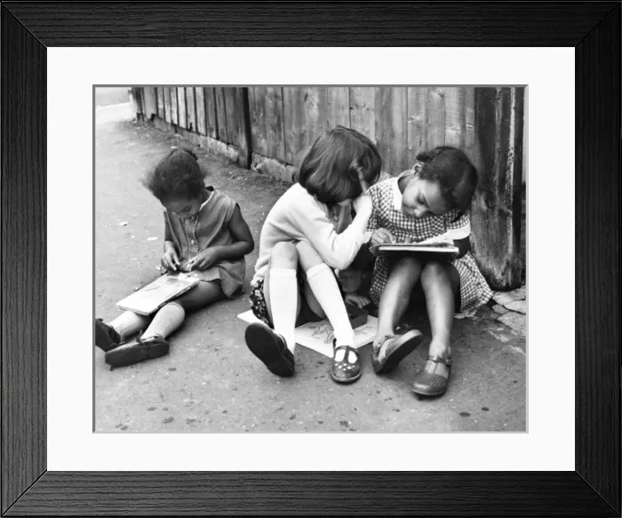 Framed Print : Girls with their books in Balham, SW London Framed Print : Girls with their books in Balham, SW London