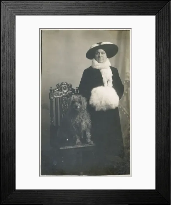 Framed Print : Studio portrait, woman with dog Framed Print : Studio portrait, woman with dog