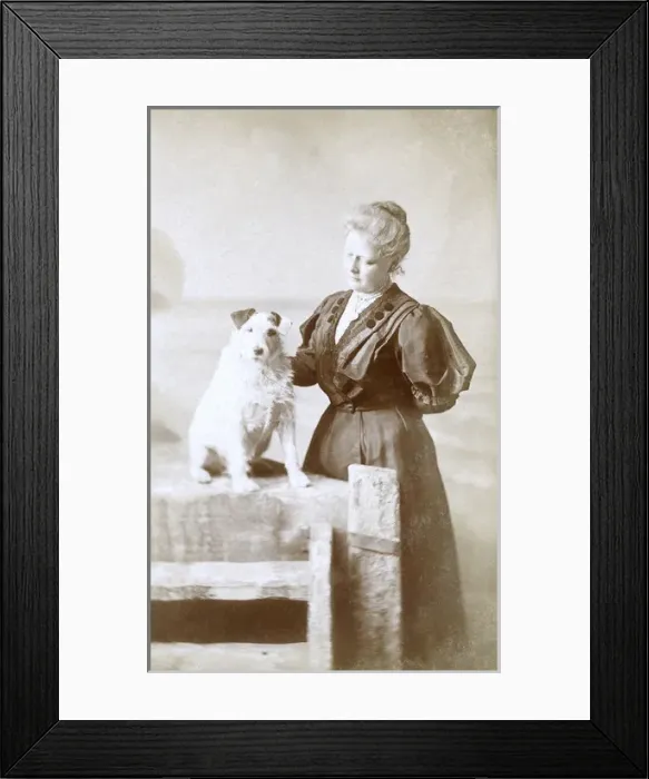 Framed Print : Studio portrait, woman with dog Framed Print : Studio portrait, woman with dog