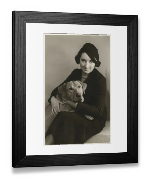 Framed Print : Studio portrait, woman with dog Framed Print : Studio portrait, woman with dog