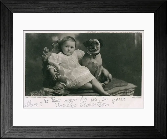 Framed Print : Baby and dog in studio portrait Framed Print : Baby and dog in studio portrait