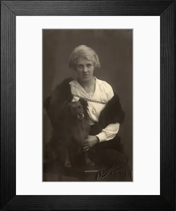 Framed Print : Studio portrait, woman with dog Framed Print : Studio portrait, woman with dog