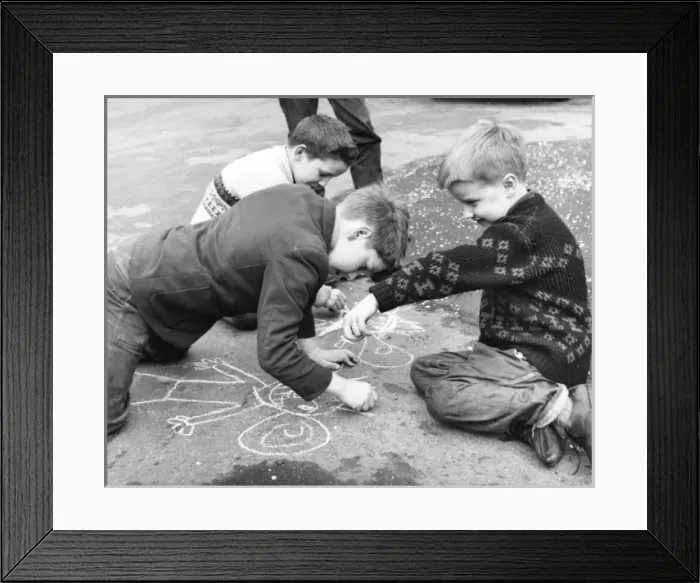 Framed Print : Boys drawing in chalk, Balham, SW London Framed Print : Boys drawing in chalk, Balham, SW London