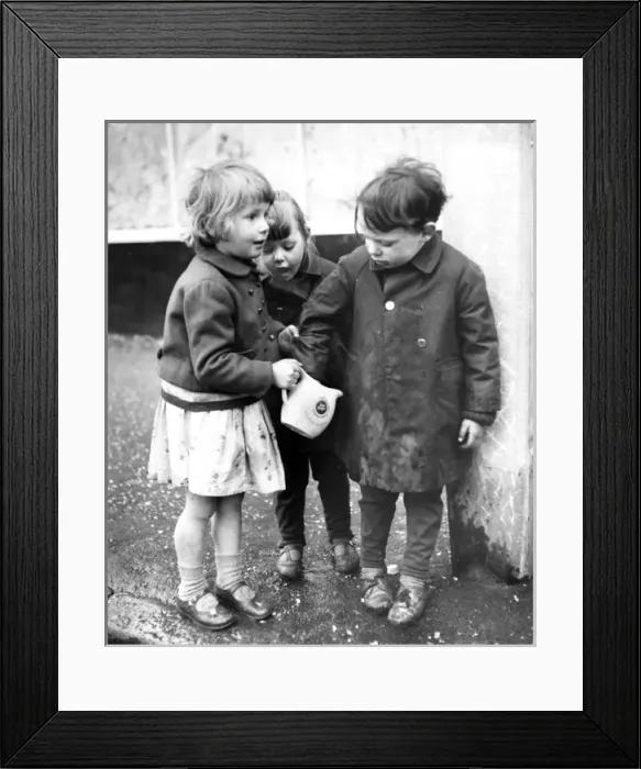 Framed Print : Three children with jug, Balham, SW London Framed Print : Three children with jug, Balham, SW London