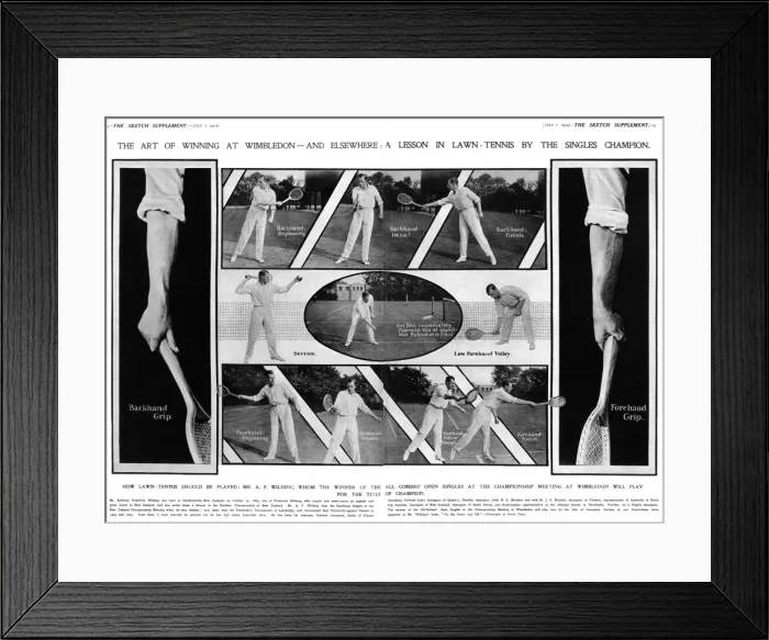 Framed Print : A. F. Wilding, Wimbledon champ, demonstrates tennis strokes Framed Print : A. F. Wilding, Wimbledon champ, demonstrates tennis strokes