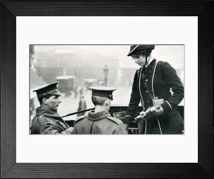 Framed Print : Female bus conductor during World War I Framed Print : Female bus conductor during World War I