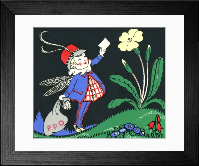 Framed Print : Postman pixie delivering mail to a flower Framed Print : Postman pixie delivering mail to a flower
