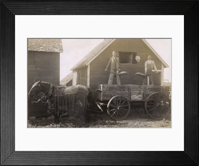 Framed Print : Men on New Stoughton Wagon, Iowa, USA Framed Print : Men on New Stoughton Wagon, Iowa, USA