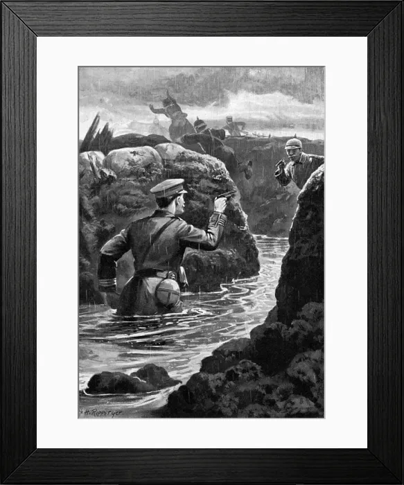 Framed Print : Major Borrett duelling a German Officer at Zillebeke Framed Print : Major Borrett duelling a German Officer at Zillebeke