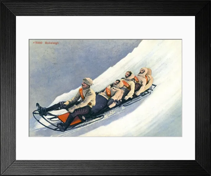 Framed Print : Five men on a bobsleigh, Switzerland Framed Print : Five men on a bobsleigh, Switzerland