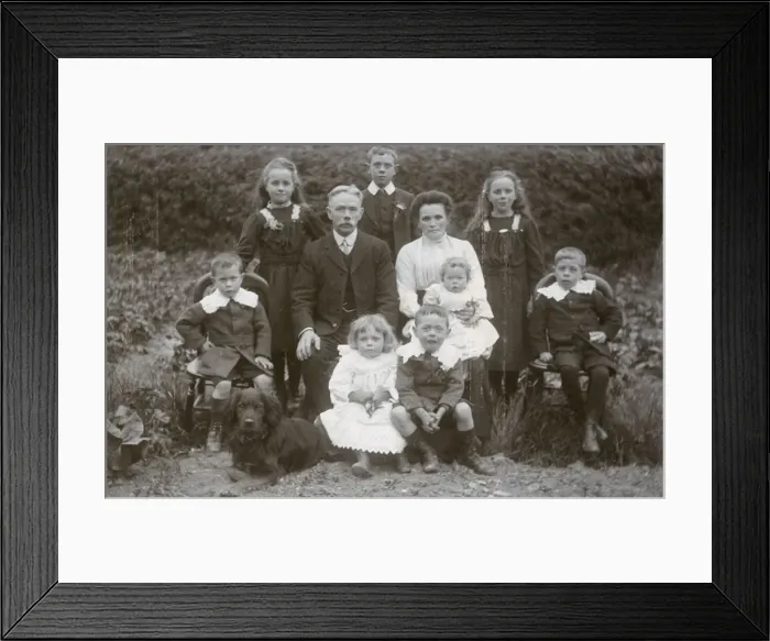 Framed Print : Family group of ten with dog Framed Print : Family group of ten with dog