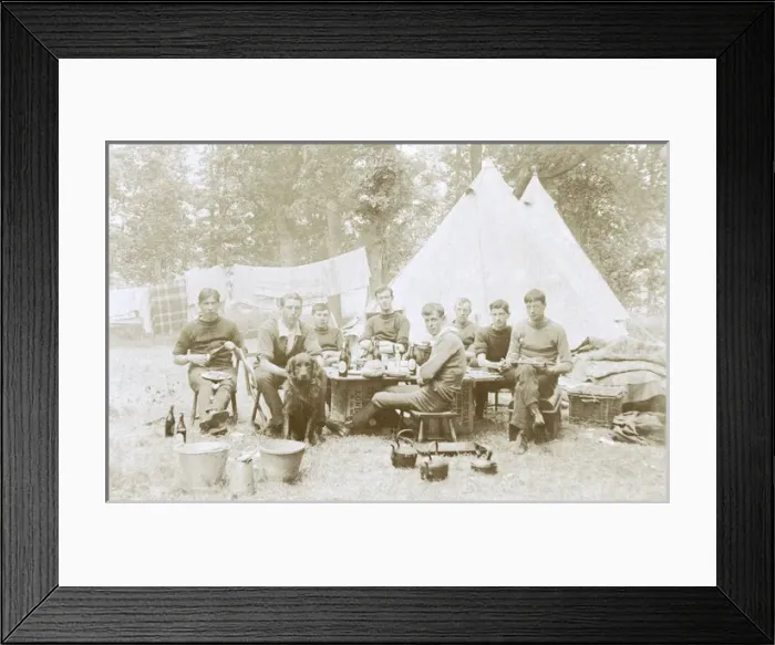 Framed Print : Men camping with a dog Framed Print : Men camping with a dog