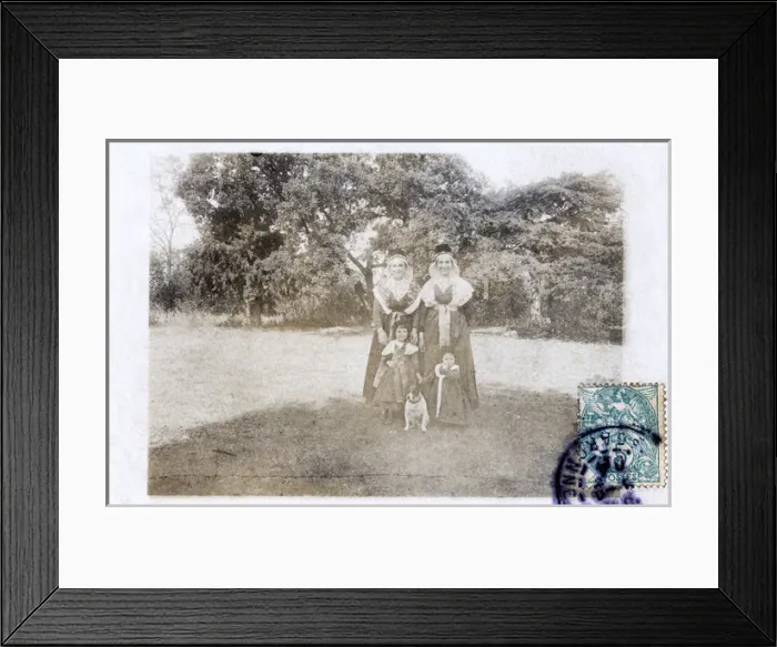 Framed Print : Two women and two children in a garden, with a dog Framed Print : Two women and two children in a garden, with a dog