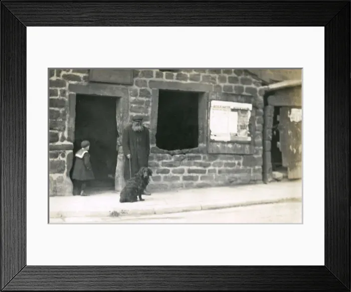 Framed Print : Old man and a dog on a street Framed Print : Old man and a dog on a street