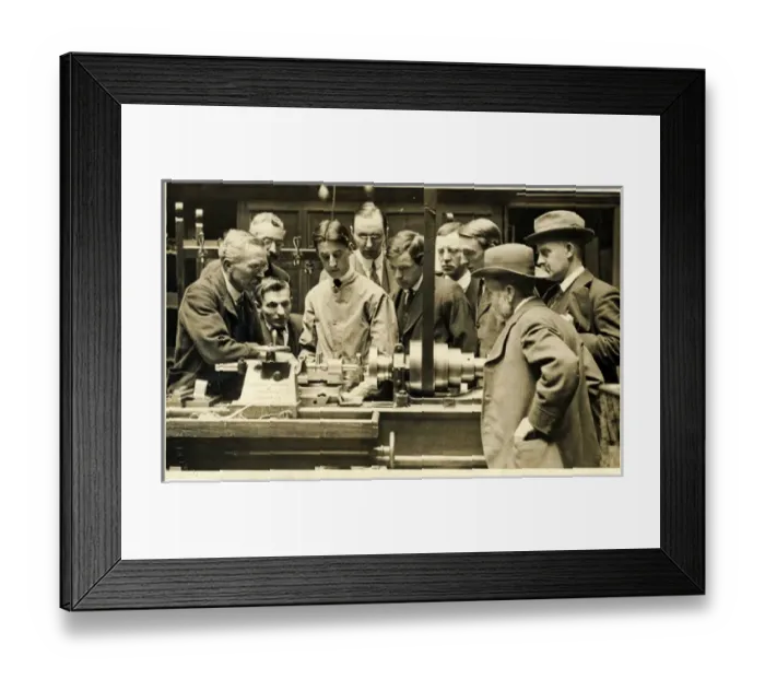 Framed Print : Group of Men Gathered Around a Bristol-made Metalwork Lathe Framed Print : Group of Men Gathered Around a Bristol-made Metalwork Lathe