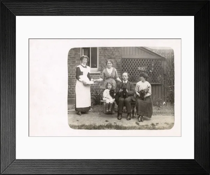 Framed Print : Family with three dogs and a servant Framed Print : Family with three dogs and a servant