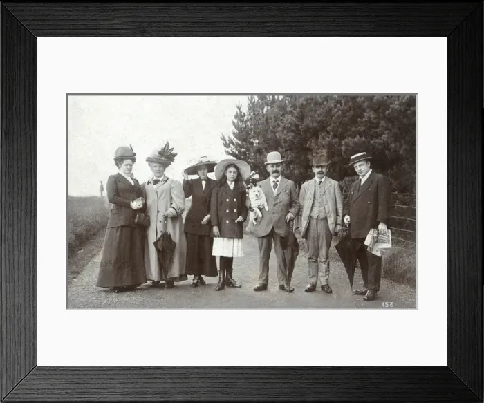 Framed Print : Family group with dog, Llandrindod, Wales Framed Print : Family group with dog, Llandrindod, Wales