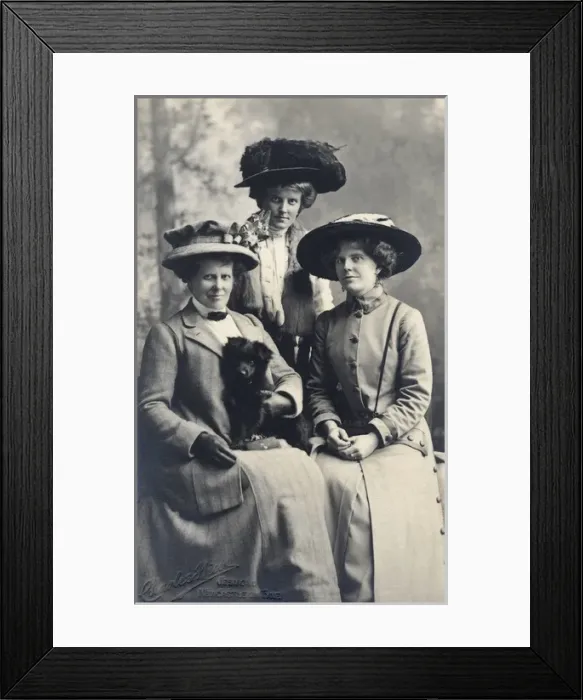Framed Print : Studio portrait, three women with a dog Framed Print : Studio portrait, three women with a dog