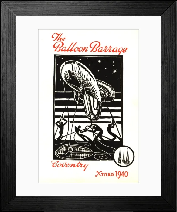 Framed Print : WW2 Christmas card, Balloon Barrage, Coventry Framed Print : WW2 Christmas card, Balloon Barrage, Coventry