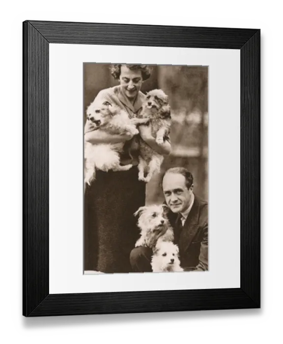 Framed Print : Owen Nares, actor, with Yorkshire terriers Framed Print : Owen Nares, actor, with Yorkshire terriers