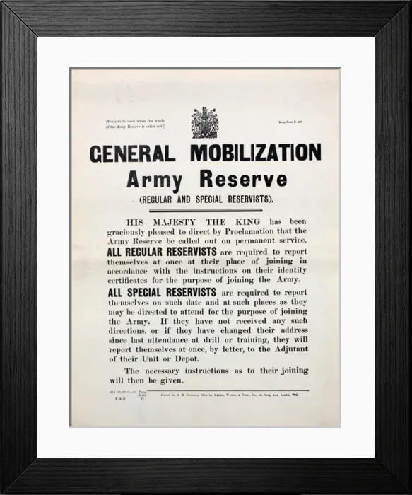 Framed Print : General Mobilization Army Reserve Framed Print : General Mobilization Army Reserve