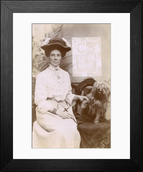 Framed Print : Studio portrait, woman with shaggy dog Framed Print : Studio portrait, woman with shaggy dog