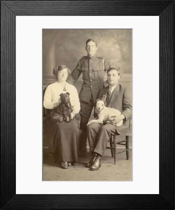 Framed Print : Studio portrait, three people with two dogs Framed Print : Studio portrait, three people with two dogs