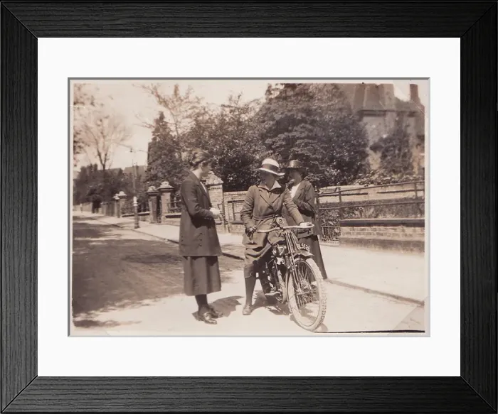 Framed Print : Three figures one on motorbike Framed Print : Three figures one on motorbike