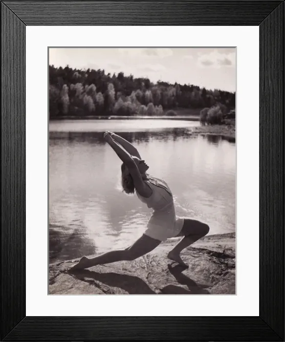 Framed Print : Female gymnast by lake stretch Framed Print : Female gymnast by lake stretch