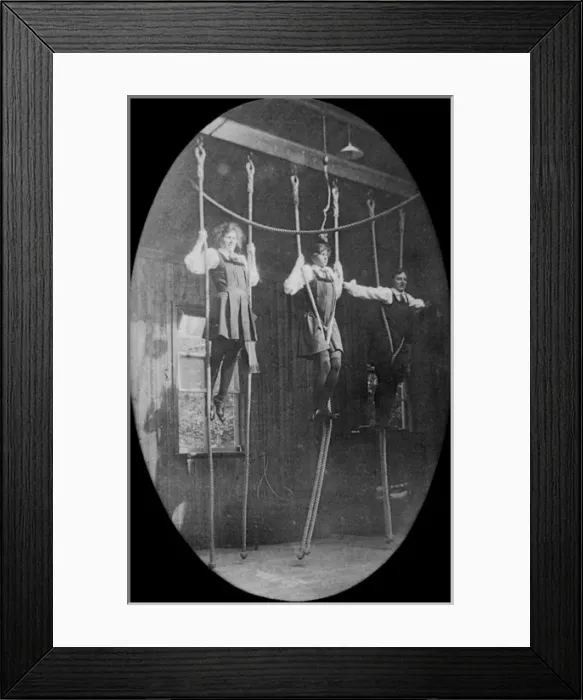 Framed Print : Students using ropes in gym Framed Print : Students using ropes in gym