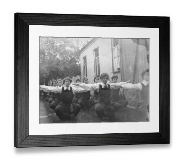 Framed Print : Students outside doing squats Framed Print : Students outside doing squats