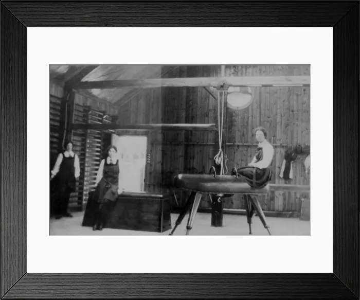 Framed Print : Students in gym with horse, box and ropes Framed Print : Students in gym with horse, box and ropes