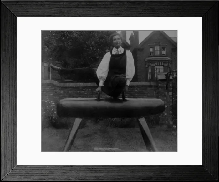 Framed Print : Gym pose on horse in garden Framed Print : Gym pose on horse in garden