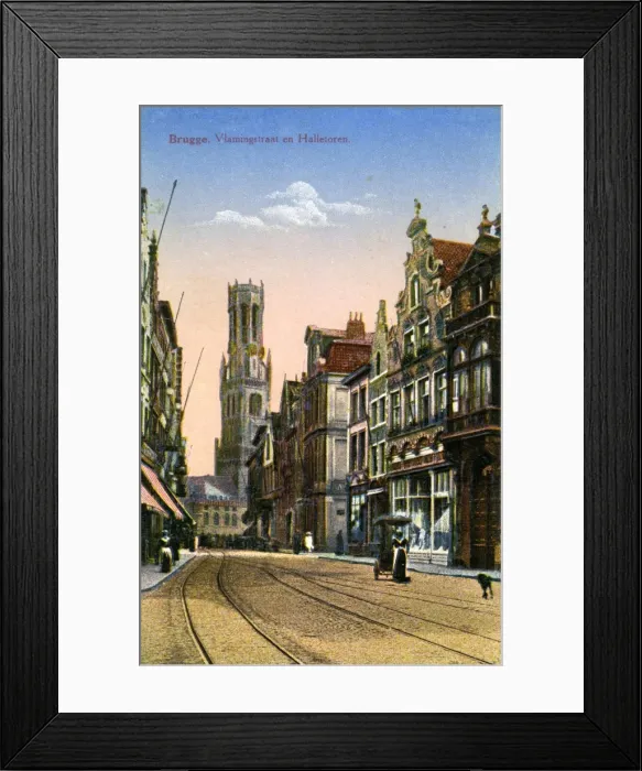 Framed Print : Vlamingstraat en Halletoren, Bruges - Brugge Framed Print : Vlamingstraat en Halletoren, Bruges - Brugge