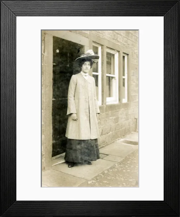 Framed Print : Lady Outside Terrace, Keighley, Yorkshire Framed Print : Lady Outside Terrace, Keighley, Yorkshire