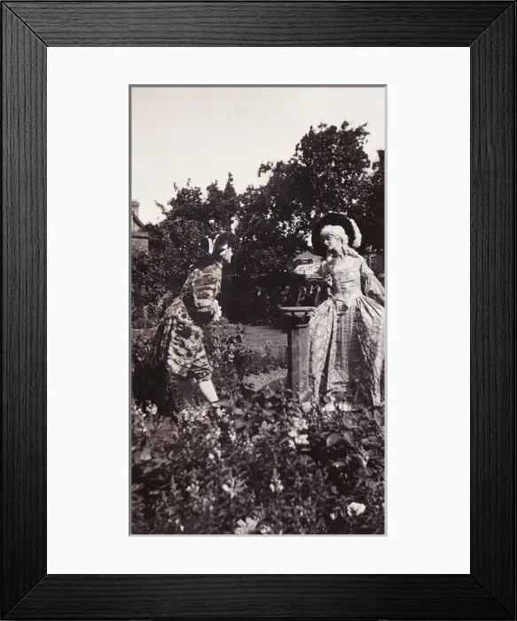 Framed Print : Pair by sundial in eighteenth century costume Framed Print : Pair by sundial in eighteenth century costume