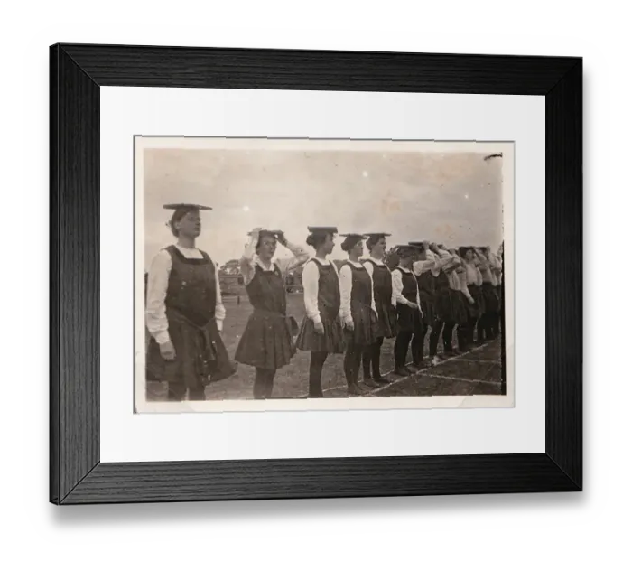 Framed Print : Peace day Sports. Line of students balancing books on heads Framed Print : Peace day Sports. Line of students balancing books on heads