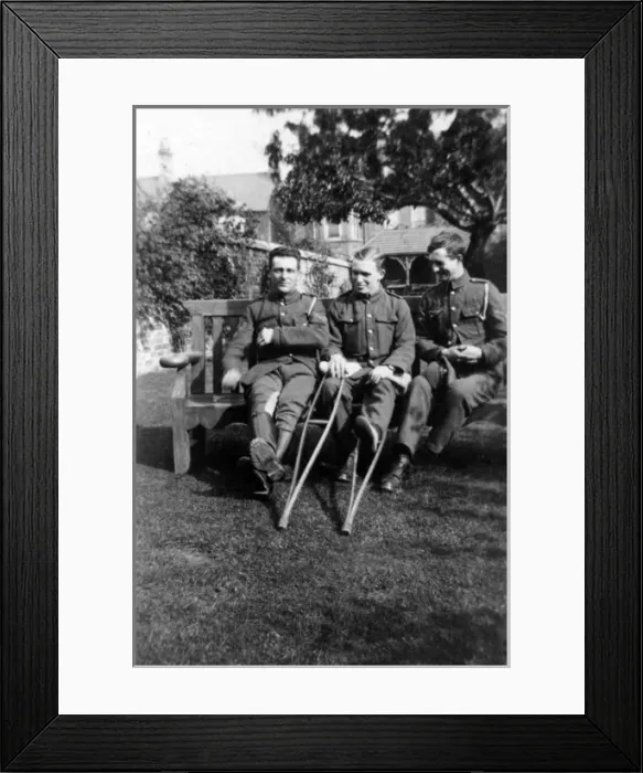 Framed Print : WW1 - Kempston Hospital - men with crutches Framed Print : WW1 - Kempston Hospital - men with crutches