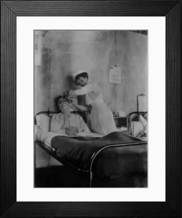 Framed Print : WW1 - Nurse shaving soldier Framed Print : WW1 - Nurse shaving soldier