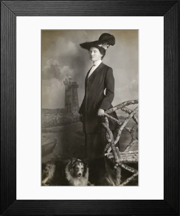 Framed Print : Studio portrait, woman with dog Framed Print : Studio portrait, woman with dog