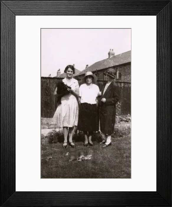 Framed Print : Three women with a dog and tortoises in a garden Framed Print : Three women with a dog and tortoises in a garden