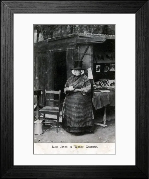 Framed Print : Jane Jones in Welsh Costume at her Bookstall, Betws-y-Coed Framed Print : Jane Jones in Welsh Costume at her Bookstall, Betws-y-Coed