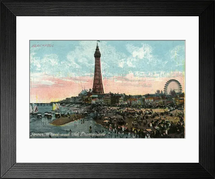 Framed Print : Early RP POSTCARD, Tower, Wheel & Old Promenade, Lancashire Framed Print : Early RP POSTCARD, Tower, Wheel & Old Promenade, Lancashire