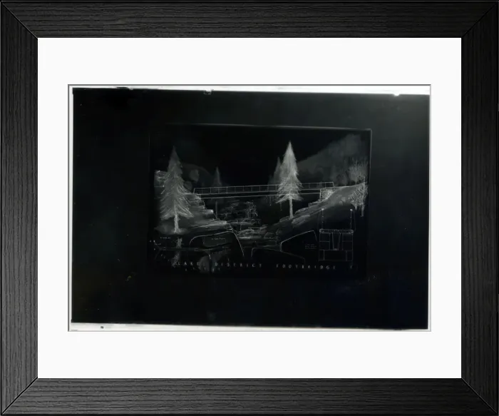 Framed Print : Architects Drawing Negative - Footbridge, Lake District Framed Print : Architects Drawing Negative - Footbridge, Lake District