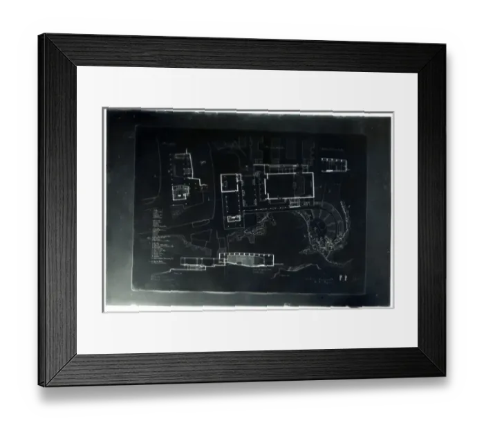 Framed Print : Architects Drawing Negative - Plans for Theatre, St Ives, S Framed Print : Architects Drawing Negative - Plans for Theatre, St Ives, S