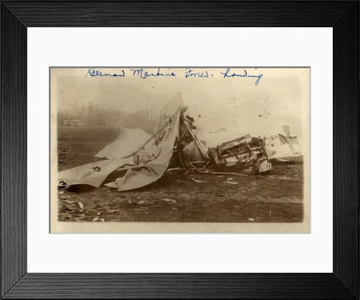 Framed Print : World War One German Biplane - Crash Landing, France Framed Print : World War One German Biplane - Crash Landing, France